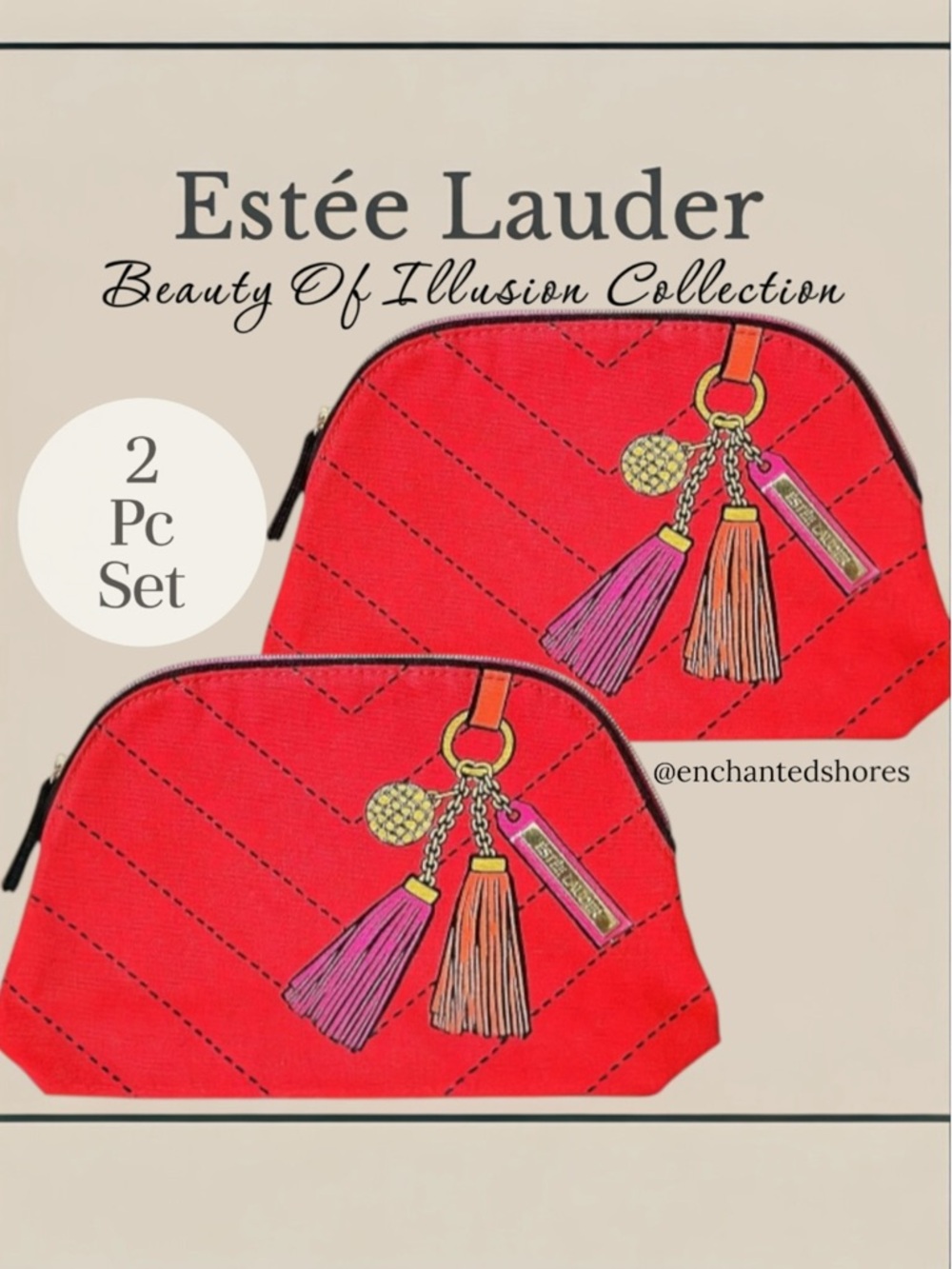 RARE Estée Lauder Beauty Illusion Makeup Bag Set 2 Pc Red Tassel Limited Edition